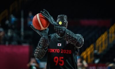 Creepy Eastern basketball robotic sinks free throws all the contrivance in which through halftime at Olympics