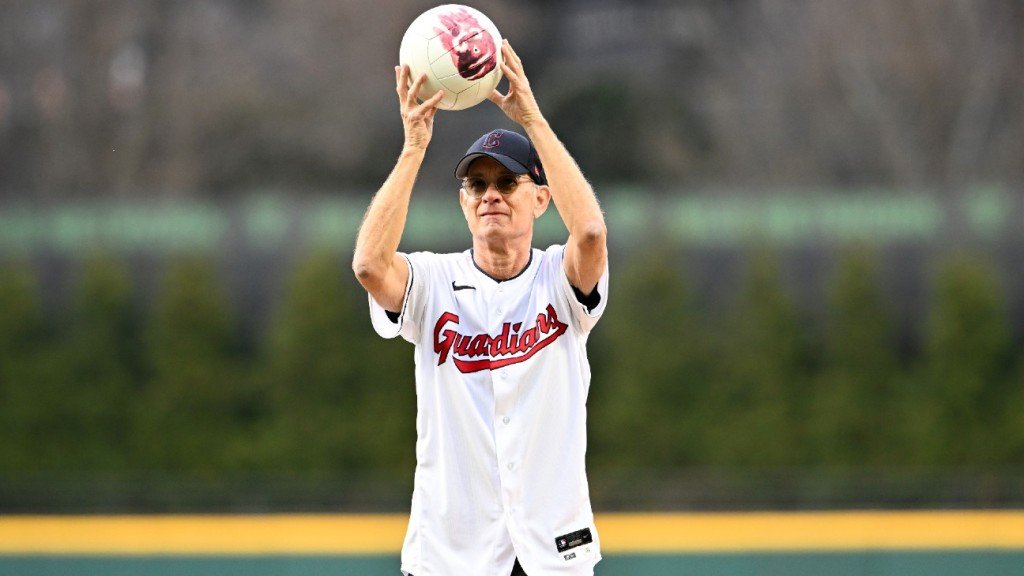 Tom Hanks and Wilson Reunite for First Pitch at Cleveland Guardians Home Opener